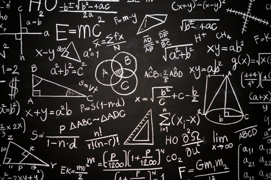 mathematical formulas on a blackboard